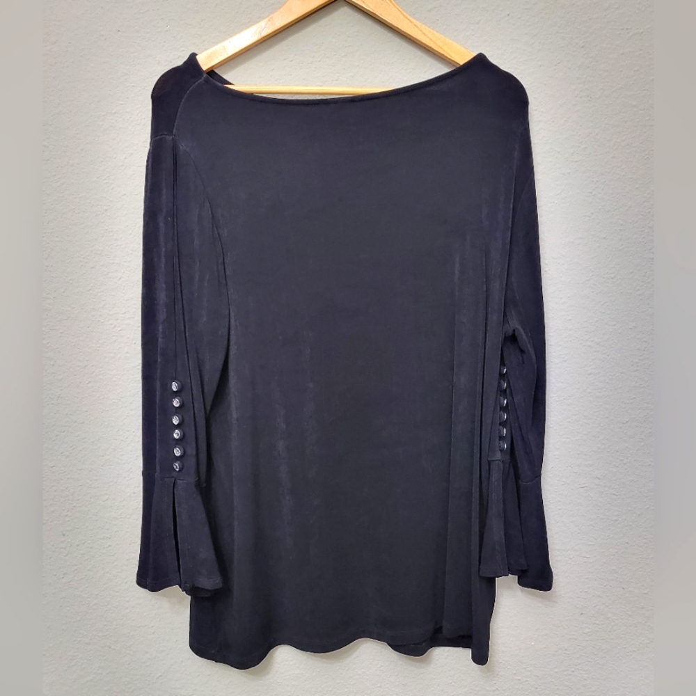 Chico's Travelers Black Slinky Blouse w/ Rinestone Accent Size 3